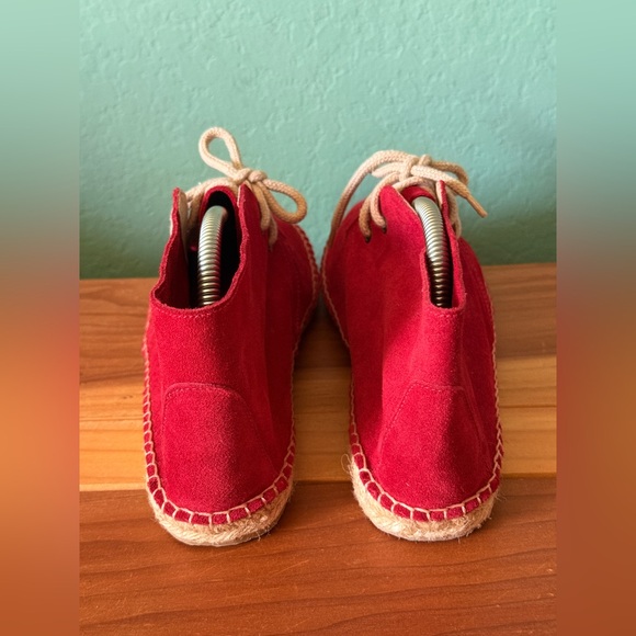 Red Suede Lace-Up Espadrille Boots Women’s Size 38 (7.5-8) Handmade Spain Style - Picture 5 of 8